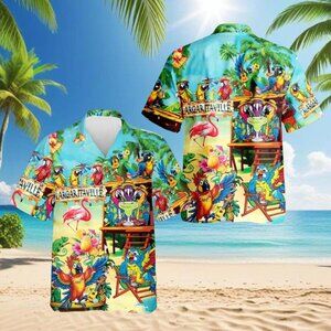 Tropical Parrot Margarita Hawaiian Shirt, Colorful Beach Aloha Shirt for Men